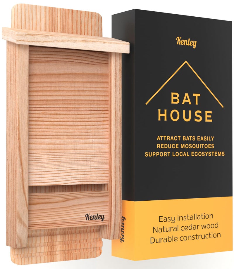 Kenley Bat House - Handcrafted Bat Box for Outside from Cedar Wood - Weatherproof Bat Houses for Outdoors - Bat Boxes Designed to Attract Bats - Easy for Bats to Land and Roost (Natural, One Chamber) - Image 1